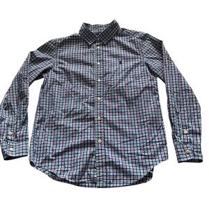 Ralph Lauren Junior plaid blue pink button up long sleeve shirt large (14-16)